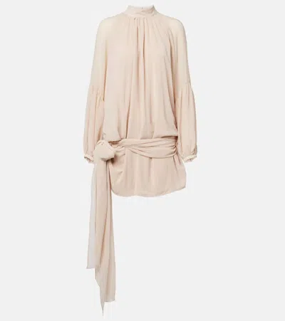 Rotate Birger Christensen Rotate Birgerchristensen Chiffon Dress With Shoulder Straps And Tie In Neutral
