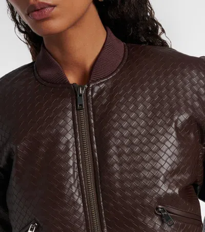 Rotate Birger Christensen Brown Cropped Bomber Bomber Jacket With Bomber Collar And Woven Design In Ecoleather Woman In Brown