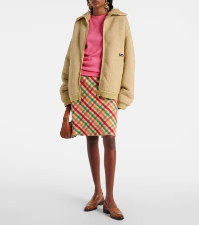 Miu Miu Cotton Fleece Zipper Blouson Jacket In Brown