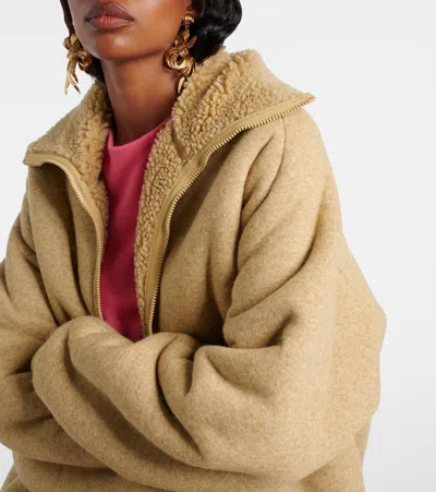 Miu Miu Cotton Fleece Zipper Blouson Jacket In Brown