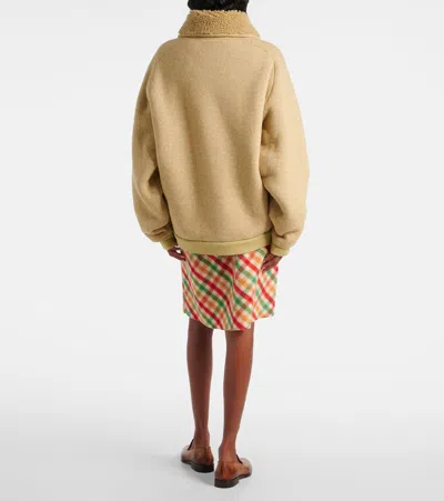 Miu Miu Cotton Fleece Zipper Blouson Jacket In Brown