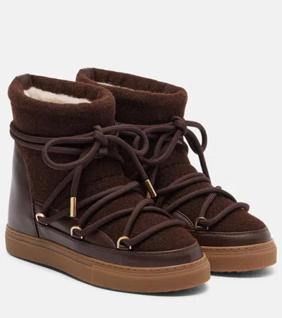 Inuikii Felt Wedge Leather-trimmed Snow Boots In Brown