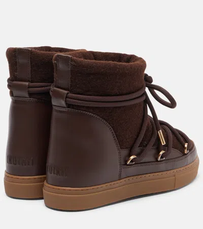 Inuikii Felt Wedge Leather-trimmed Snow Boots In Brown