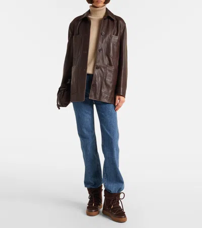 Inuikii Felt Wedge Leather-trimmed Snow Boots In Brown