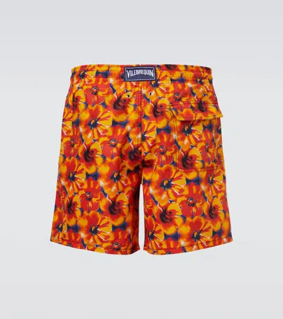 Vilebrequin Drawstring Floral-print Swim Shorts In Burgundy