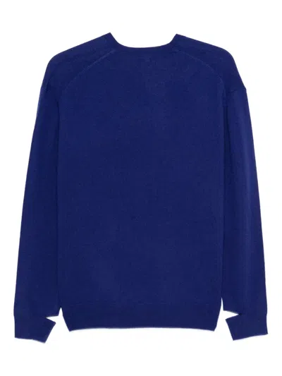 Tibi V-neck Split-cuff Sweater In Blue