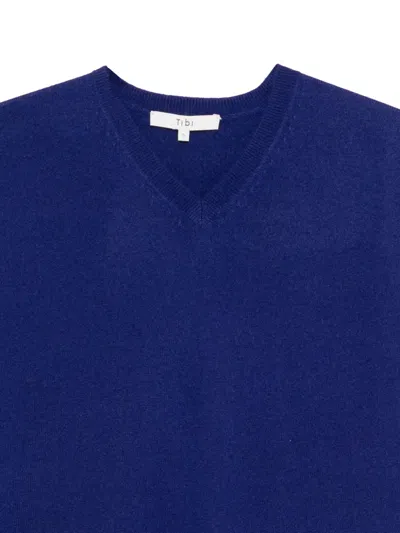 Tibi V-neck Split-cuff Sweater In Blue