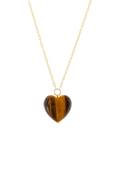 Haute Victoire Tiger's Eye Heart Necklace In Gold