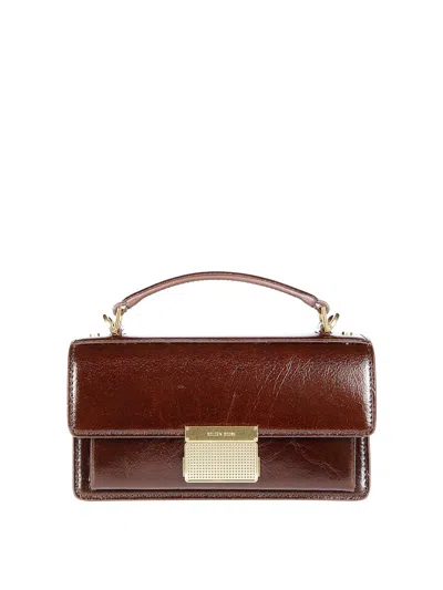 Golden Goose Structured Shiny Brown Handbag With Gold-tone Hardware In Brown