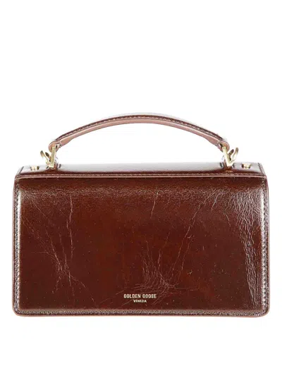 Golden Goose Structured Shiny Brown Handbag With Gold-tone Hardware In Brown