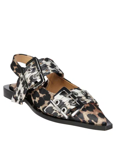 Ganni Feminine Fabric Slingback Pumps In Animal Print