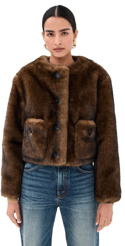 Marc Jacobs Patch-pocket Faux-fur Jacket In Brown