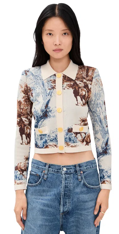 L'agence Osiris Jacquard Collared Cardigan Tan Mt Western Toile In Multi