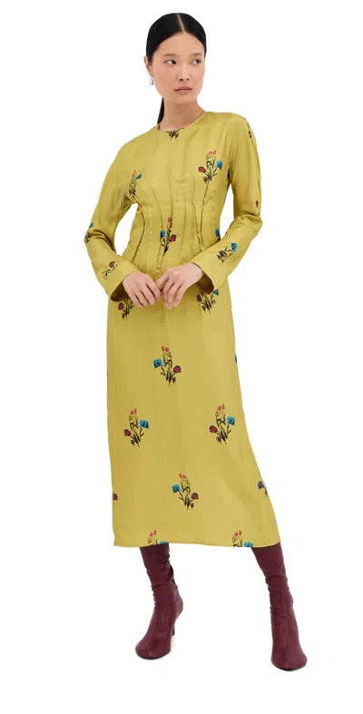 Marni Floral Embroidered Long Sleeve Dress In Green
