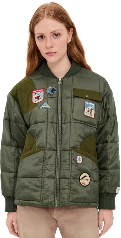 Sea Eira Quilted Patched Puffer Jacket Olive In Green