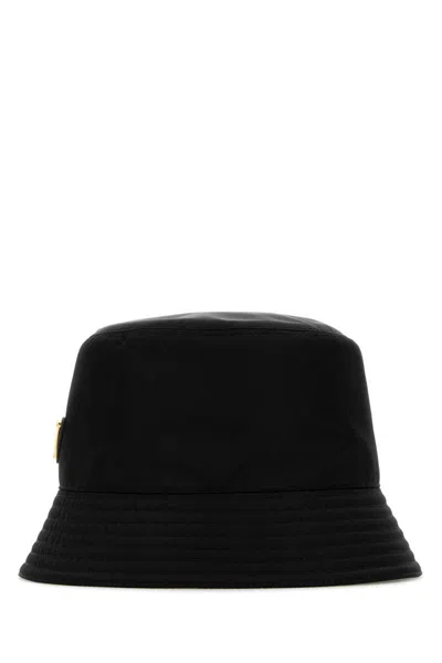 Prada Logo-embellished Shell Bucket Hat In Black