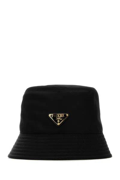 Prada Logo-embellished Shell Bucket Hat In Black