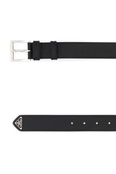 Prada Black Leather Belt In Black