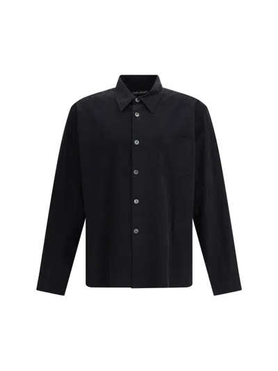 Our Legacy Classic Black Silk Shirt With Contrasting Button Closure In Black