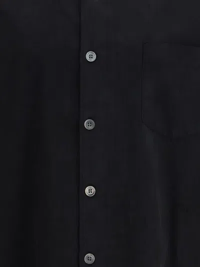 Our Legacy Classic Black Silk Shirt With Contrasting Button Closure In Black