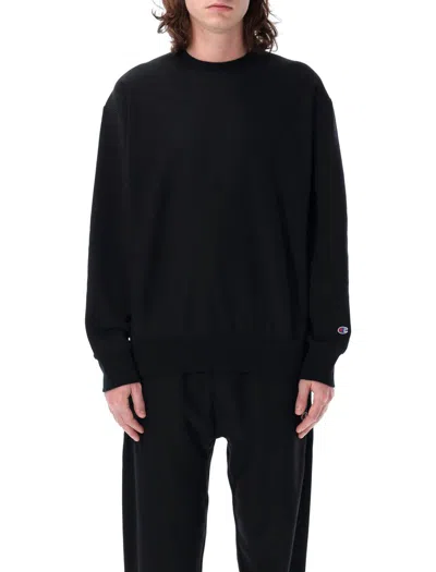 Champion Reverse Weave Crewneck Patch In Black