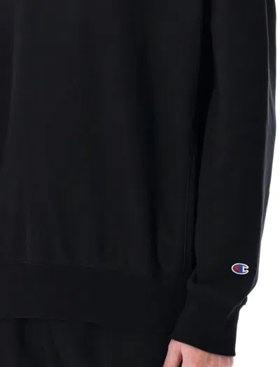 Champion Reverse Weave Crewneck Patch In Black