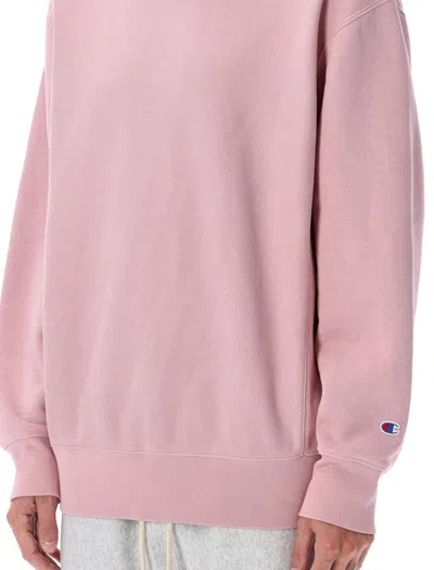 Champion Reverse Weave Crewneck Patch In Pink