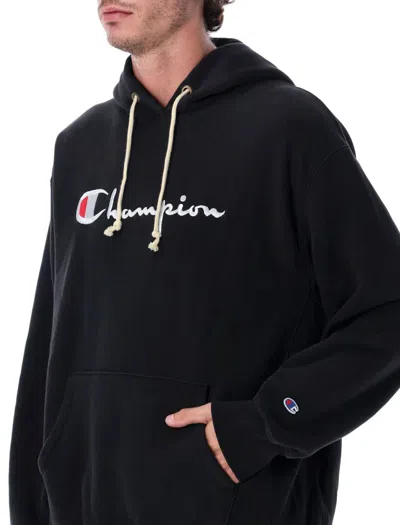 Champion Reverse Weave Logo Hoodie In Black