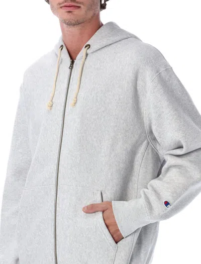 Champion Reverse Weave Patch Hoodie Full Zip In Gray