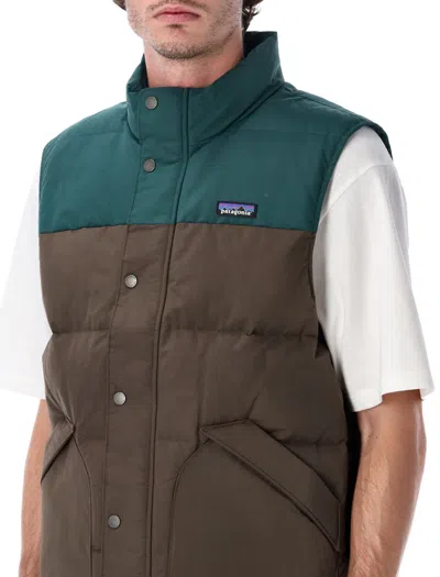 Patagonia Quilted Sleeveless High Collar Vest In Brown
