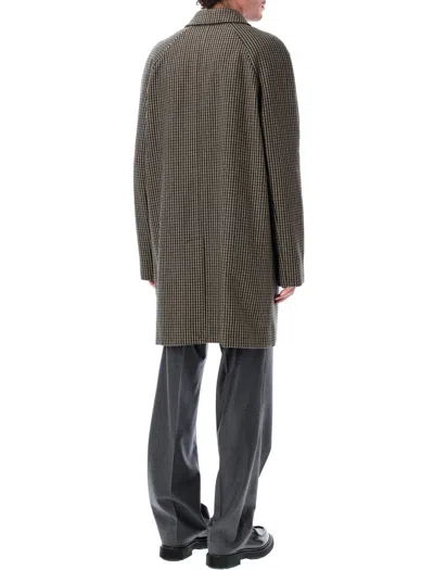 Apc Checkered Long Coat Side Pockets In Brown