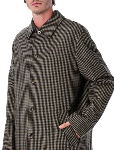 Apc Checkered Long Coat Side Pockets In Brown
