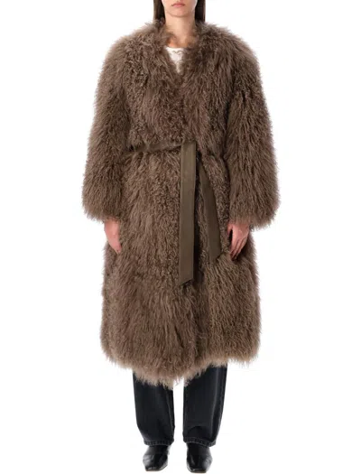 Sword 6.6.44 S.w.o.r.d 6.6.44 Mongolian Shearling Maxi Coat In Brown