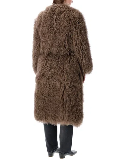 Sword 6.6.44 S.w.o.r.d 6.6.44 Mongolian Shearling Maxi Coat In Brown