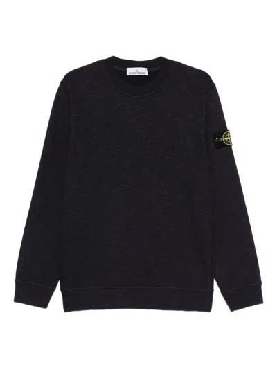Stone Island Organic Cotton Crew Neck Sweater With English Ribs Knitwear Blue In Black