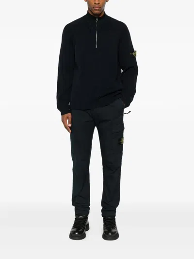 Stone Island Ribbed Zip-neck Sweater In Black