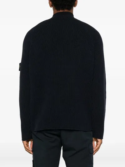 Stone Island Ribbed Zip-neck Sweater In Black