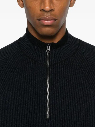 Stone Island Ribbed Zip-neck Sweater In Black