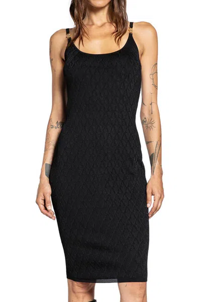 Versace Medusa Embellished La Greca Jacquard Knit Minidress In Black Technical
