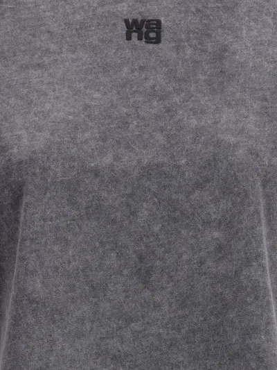 Alexander Wang Logo-embroidered Cotton Top In Gray