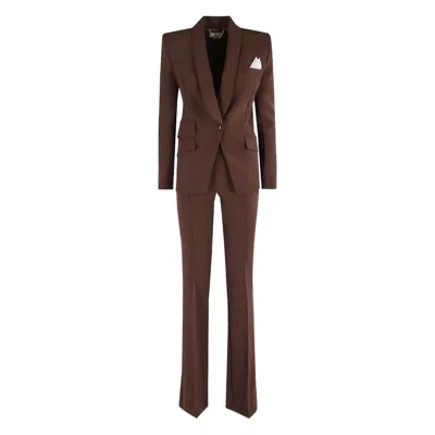 Elisabetta Franchi Single-breasted Blazer And Flared Trouser Set In Brown