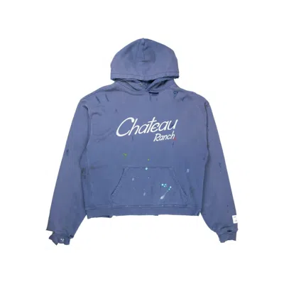 Gallery Dept. Chateau Ranch Distressed Paint-splattered Logo-print Supima Cotton-jersey Hoodie In Blue