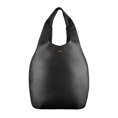 Apc A.p.c. Timeless Calf Leather Shoulder Bag With Subtle Gold Accents In Black