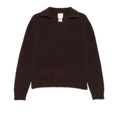 Alysi Wool Polo Sweater In Brown