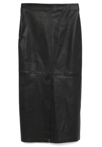 Alysi Leather Midi Skirt In Black