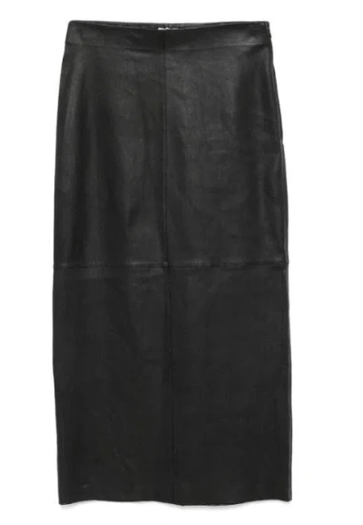 Alysi Leather Midi Skirt In Black