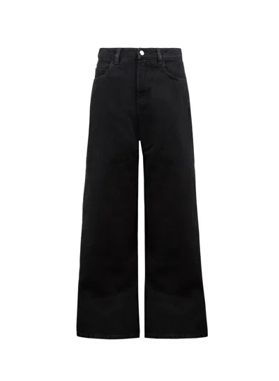 Icon Denim Debby Black Jeans With Wide Leg And Logo Patch On The Rear In Denim Woman In Black