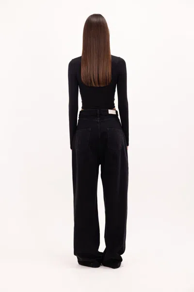 Icon Denim Debby Black Jeans With Wide Leg And Logo Patch On The Rear In Denim Woman In Black