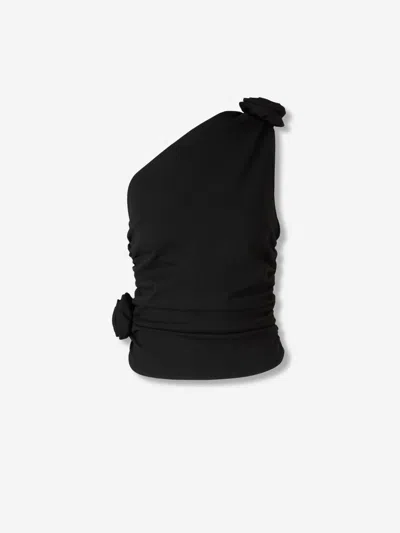Magda Butrym Rose-embellished One-shoulder Top In Black