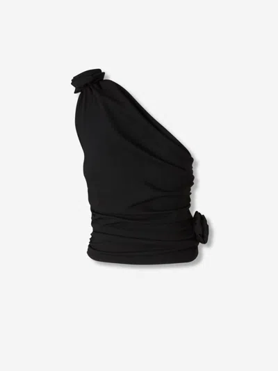 Magda Butrym Rose-embellished One-shoulder Top In Black